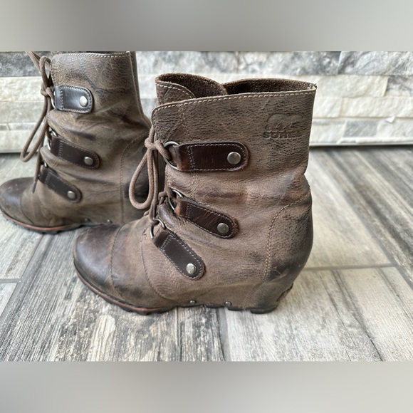 Sorel Joan of Arctic Wedge Brown Lace Up Waterproof  Winter Boots Distressed Sz7 - Picture 5 of 14